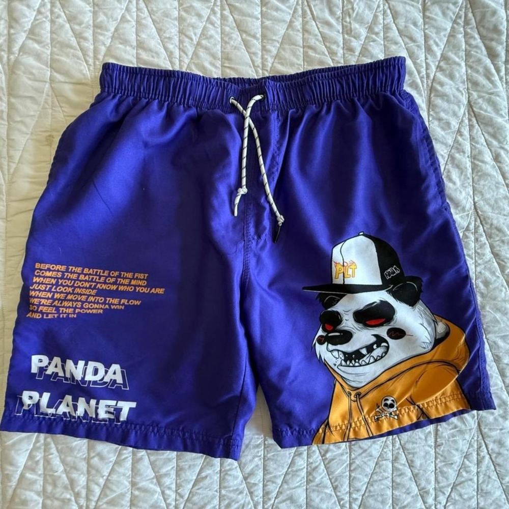 PANDA PLANET Guys Graphic Drawstring Swim Trunks‎
